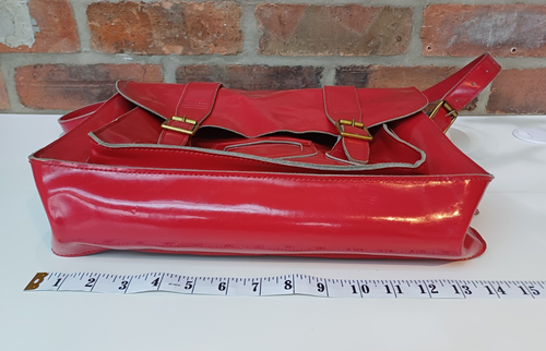 Dr. Martens 14" Lipstick Red Patent 100% Leather Messenger Satchel Shoulder Bag - Picture 6 of 21