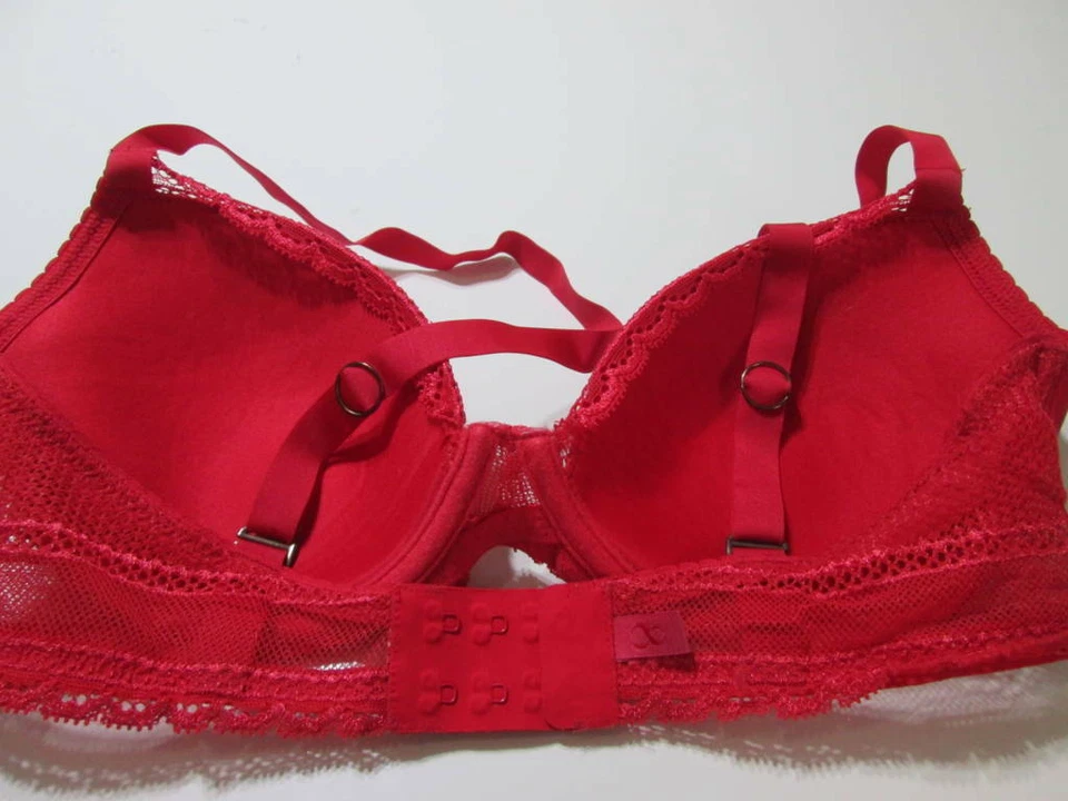 Sujetador Huit 8 Talla 32DD Rojo Con Aros Forrado Ligeramente Ajustable Correas Lencería Foto 2 de 4