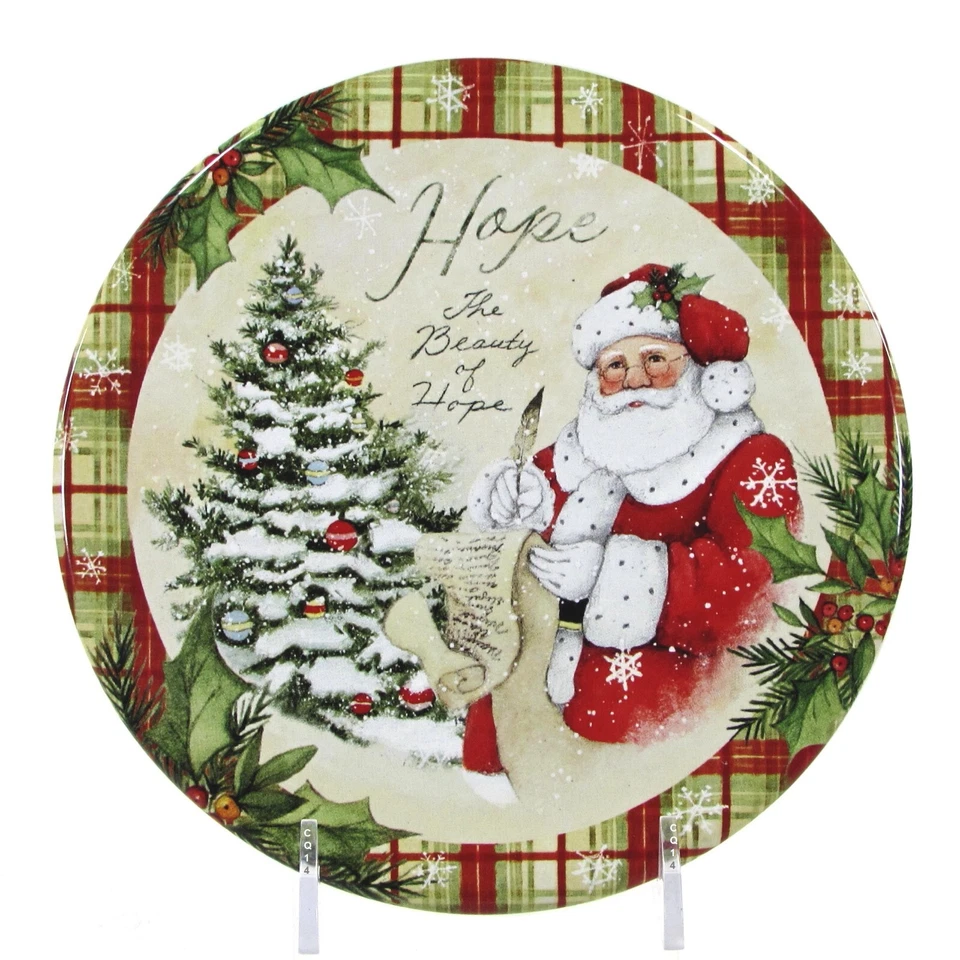 Juego de 4 platos de canapé a cuadros de Santa Susan Winget Certified Intl HOLIDAY WISHES 6,5" Foto 3 de 4