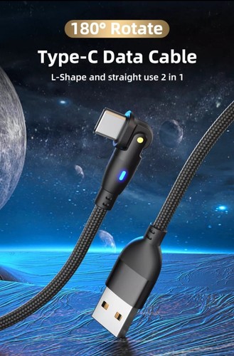 LED 180 degrés USB-IOS Câble de Charge Angle 3A USB Câble de Données Coudé Nylon - Photo 5/12