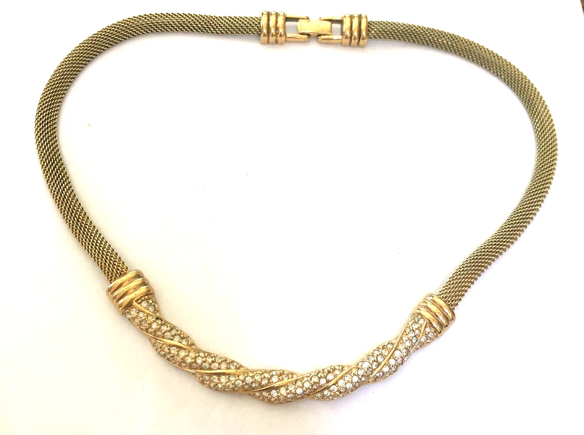 SWAROVSKI Gold Mesh Necklace w Twisted Crystals Needs cleaning