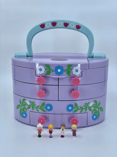Vintage Bluebird Polly Pocket 1991 PULLOUT PLAYHOUSE Jewelry Box/Case 4 figures