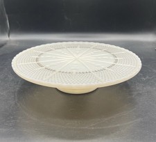 Anchor Hocking Milk Glass Pedestal Cake Plate Gold Details Vintage 10”