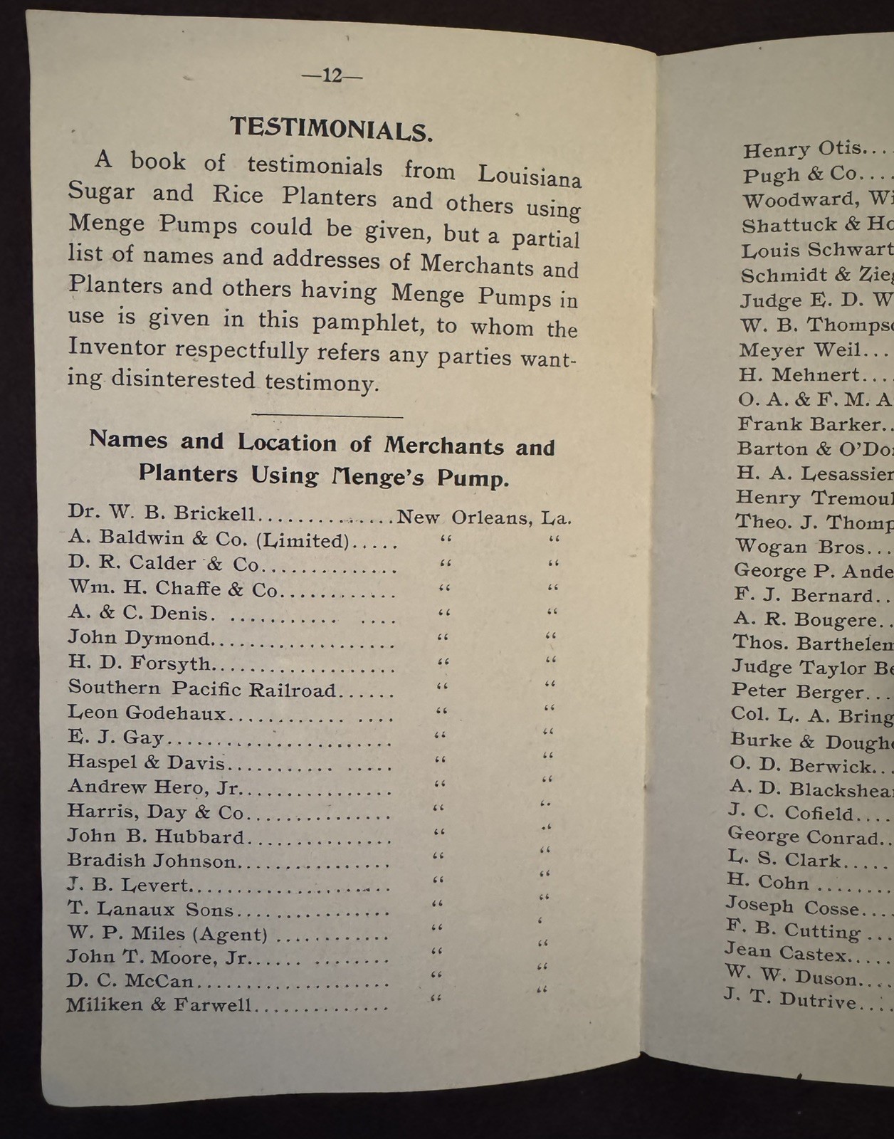 Rare 1895 New Orleans Booklet Joseph Menge Patent Pump Canal Irrigation History