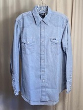 Wrangler Mens Cowboy Cut Pearl Snap Chambray Work Shirt Lng Sleeve 16x34 3 px