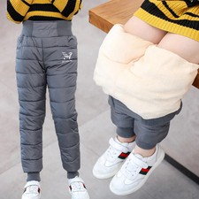Winter Cotton Pants Fleece Padded Kids Pants Elastic High Waisted Baby 2-12 Y