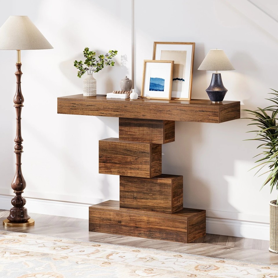 Rustic Console Table, 108cm Slim Wood Sofa Side Table Behind Couch for ...