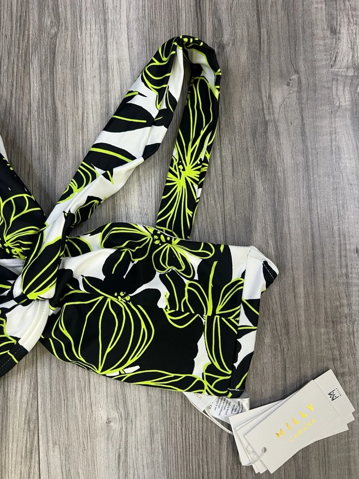Milly Olivia Sea of Petals Bandeau Bikini Top Chartreuse Black Womens Small NWT - Image 4 of 4