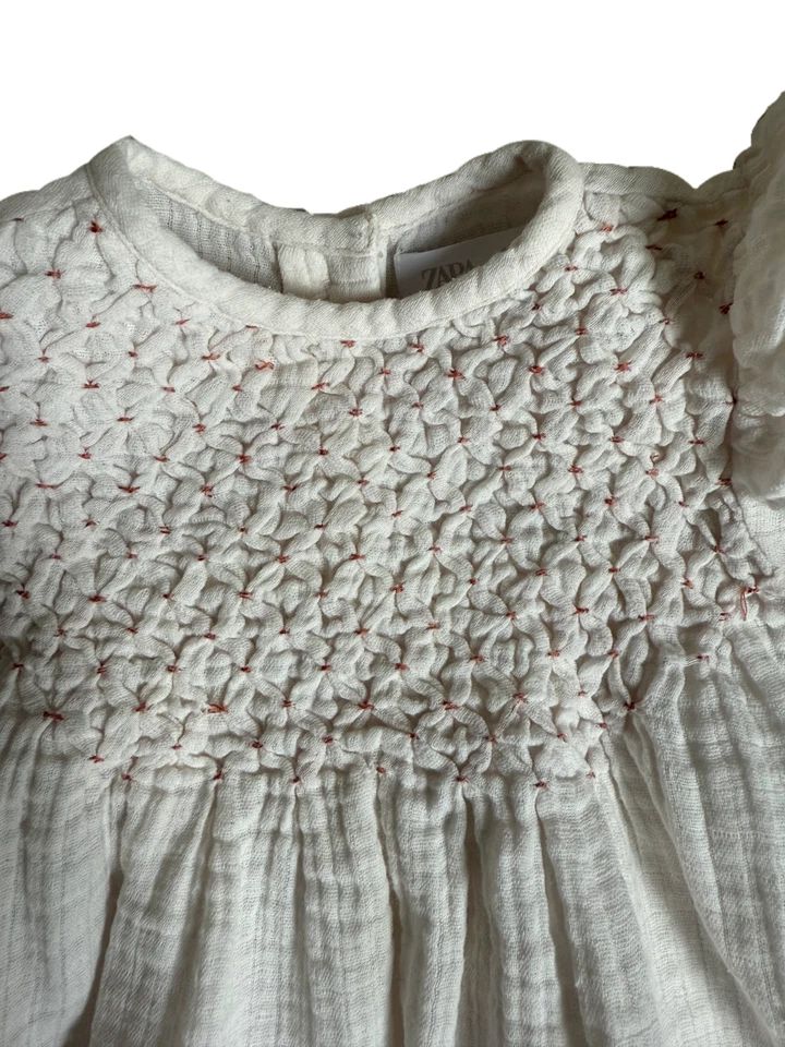 ZARA Baby Girl White Smocked Short Sleeve Tunic Top Shirt 9 12 Months - Image 2 of 4