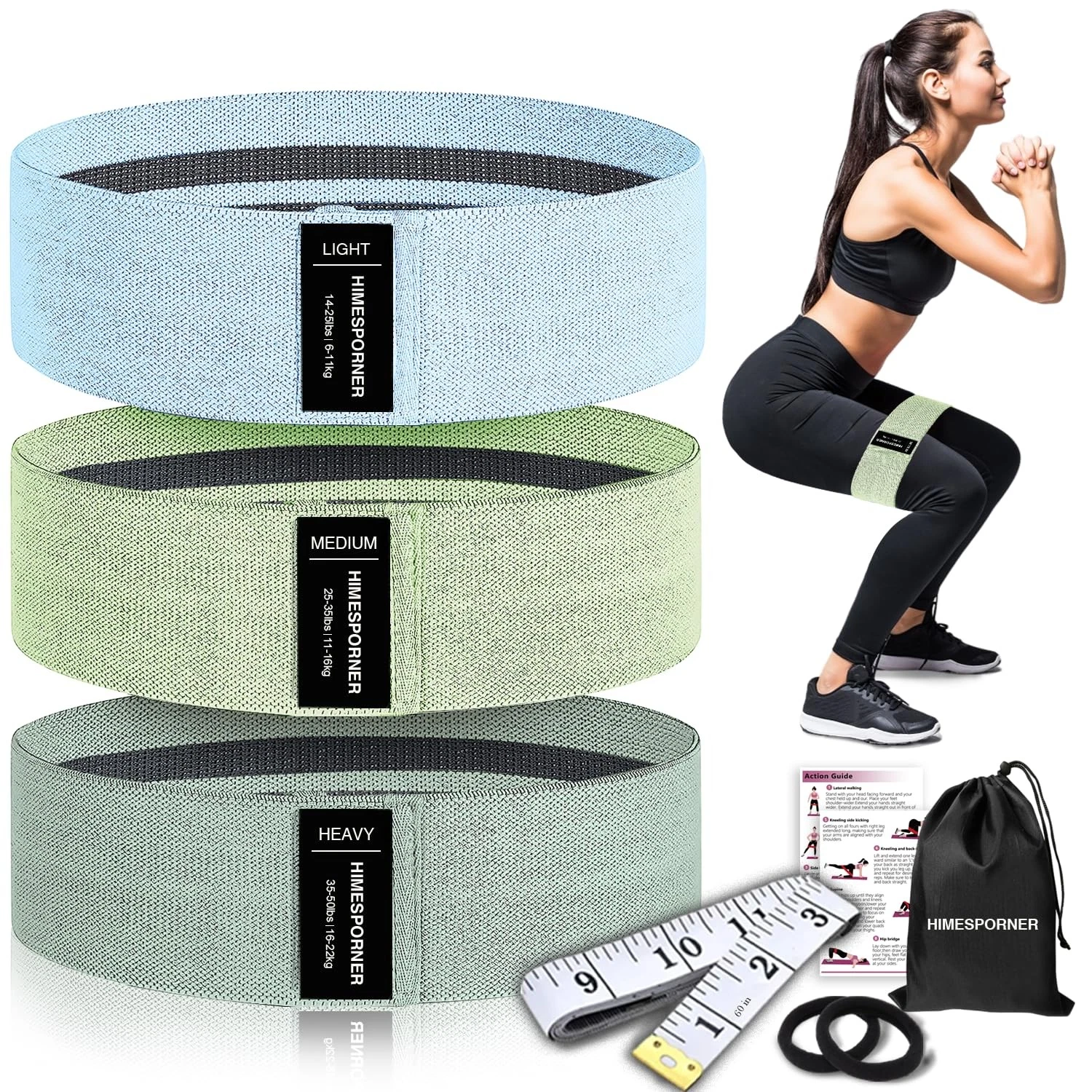 Wide Fabric Resistance Bands for Working Out, 3 Level Non-Slip Exercise Booty...