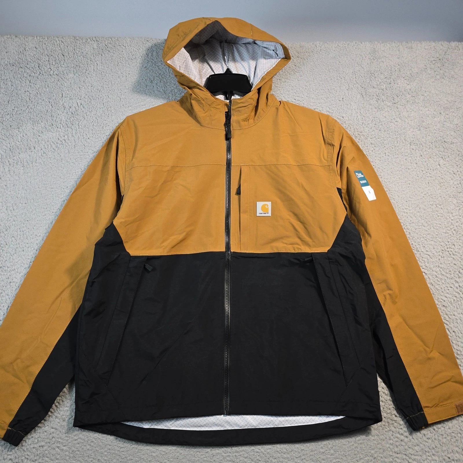 Carhartt Storm Defender Jacket Mens Large Brown Relaxed Hooded Light Rain NWT B
