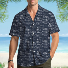Airplane Hawaiian Shirt for Men Women Youth Vintage Aircraft Schematic Aloha Shi