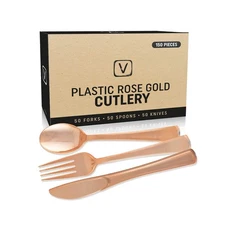 150 pcs Sturdy Rose Gold Silverware Set| Rose Gold Plastic Silverwa... Fast Ship