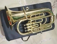 EUPHONIUM 4 VALVE HORN PURE BRASS METAL IN GOLD POLISH CUSHION CASE FREE SHIP