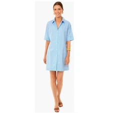POMANDER PLACE Tuckernuck Lillian Shirt Dress Cornflower Blue Stripe Cotton XS