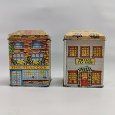 Set of 2 Vtg Lillian Vernon 1984 Tea Shop Tins Houses Cottage