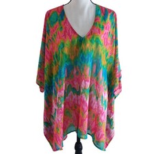 Show Me Your Mumu Tie Dye V Neck Caftan Top Cover Up Colorful  Sz S USA