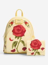 Loungefly Disney Beauty and The Beast Enchanted Rose Shimmer Backpack  Wallet