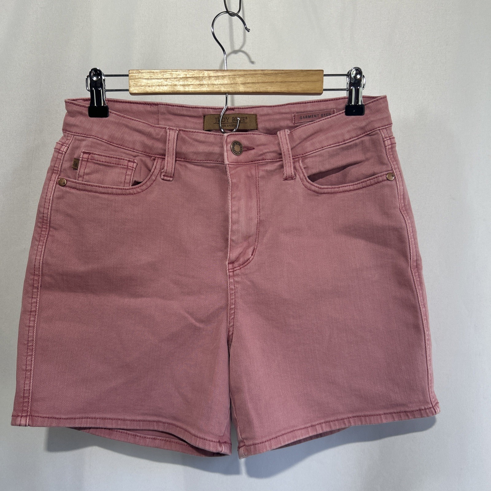 Judy Blue Shorts High Waist Tummy Control Rose Pink Denim Stretch L JB150347C