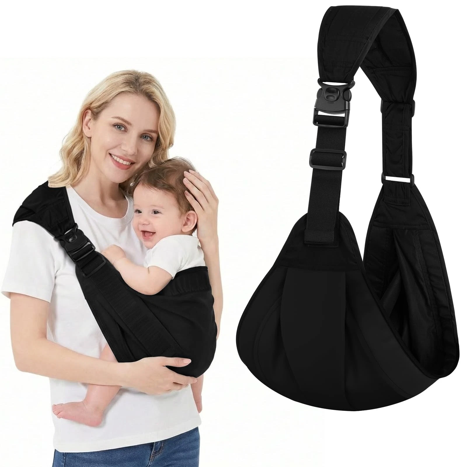 AYESY Baby Carrier, Portable Toddler Sling Carrier with Adjustable Black
