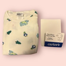 Vtg New Carters Toddler Boy Pajama Set NOS Sz 4T Thermal Christmas Tree White