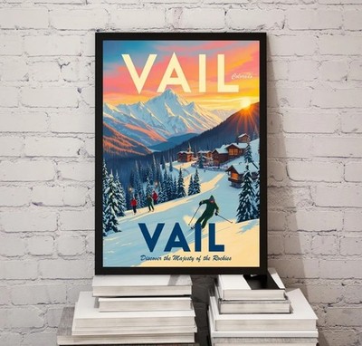 Vail Colorado Vintage Ski Poster - Retro Back Bowls Wall Art - Rocky Mountain