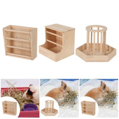 Wooden Hay Feeder Small Animals Grass Holder Cage Accessories Less Wasted Bunny