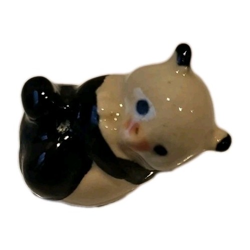Miniature Vintage Porcelain Panda Bear On Back Holding Paw Figurine 1.25"