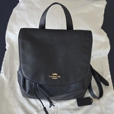 Coach Black Pebbled Drawstring Backpack Top H...