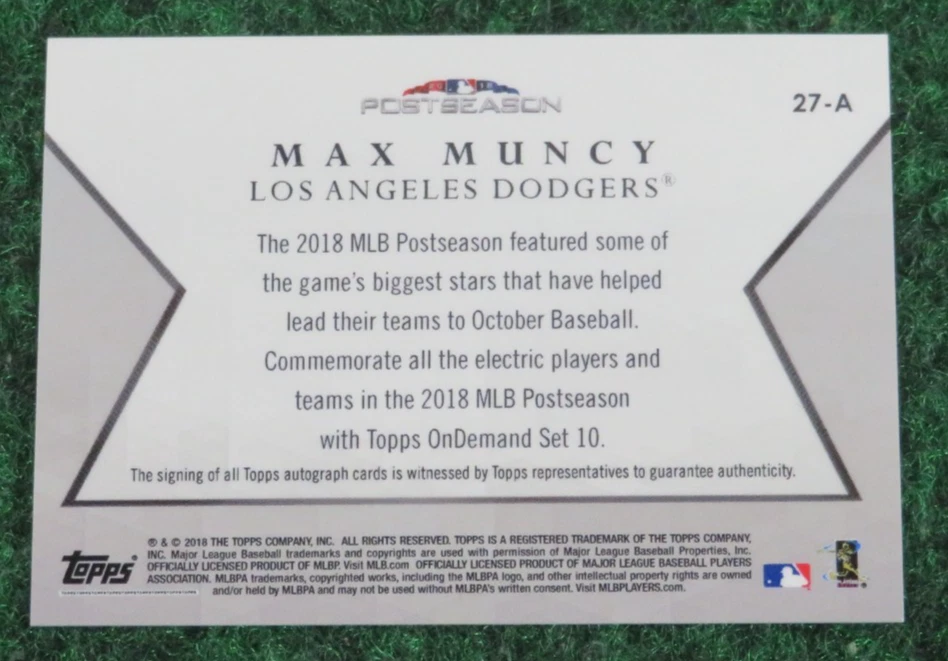MAX MUNCY - 2018 Topps OnDemand Set #10 Postseason - #27-A - Auto - Dodgers - Image 4 of 4
