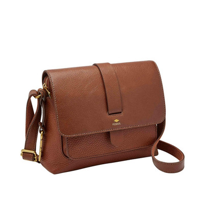 FOSSIL Kinley Leather Small Crossbody Shoulder Purse Solid Brown Authentic New