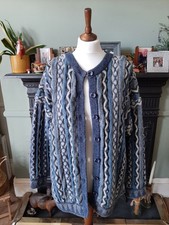 Tulchan Vintage Cardigan Textured Knit Design Wool 90s Indie Grunge Multi Blue L