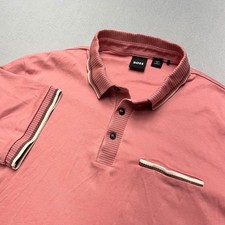 BOSS Hugo Boss Mens Short Sleeve Polo Shirt Pink Tipped Collar Size Medium