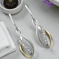 OhrhäNger 925 Sterling Silber Bicolor Vergoldet 14 Zirkonia Ohrringe