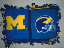 University of Michigan Hand Made Double Side Hand Tied Fleece Rag Pillow ~ New