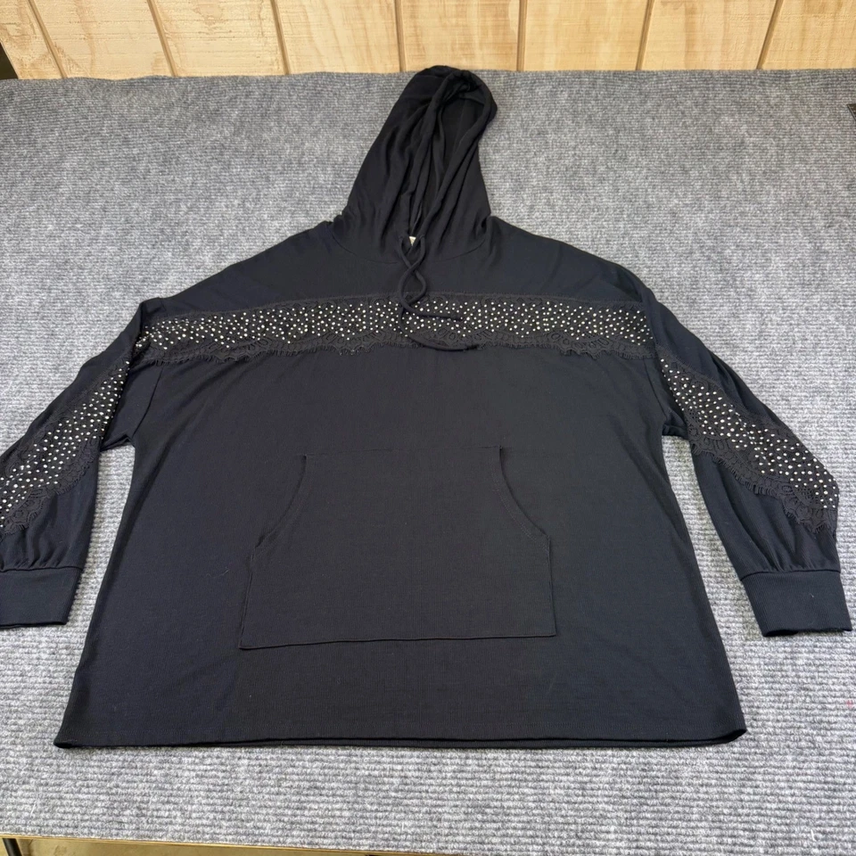 Moletom com capuz Vocal preto strass acabamento em renda estilo 22074L GG gótico EUA - Imagem 4 de 4