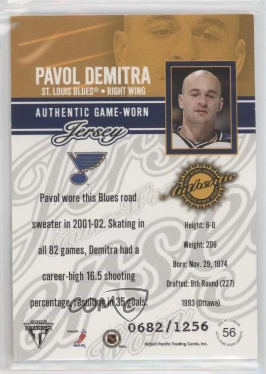 2002 Pacific Private Stock Titanium Authentic Game-Worn Jerseys Pavol Demitra - Image 2 of 2