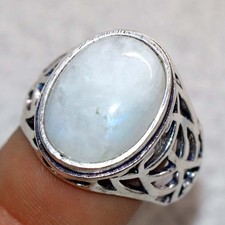 925 Silver Plated Pretty Rainbow Moonstone Ring US 9 Gift For Bestie Trendy GW