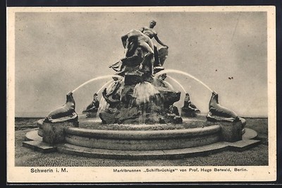 AK Schwerin i. M., Marktbrunnen Schiffbrüchige von Prof. Hugo Berwald 1927 