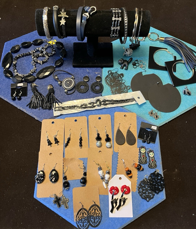 Black Jewelry Lot Incl Sugar Fix Earrings Bracelets Goth Evening 40 pieces MIXED