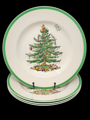 Set Of 4 Spode Christmas Tree S3324 Dinner Plates 10-3/4  England Vintage