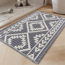 Waffle Bath Mat 24x36 Inch Super Absorbent Washable Non Slip Grey Cream Rug