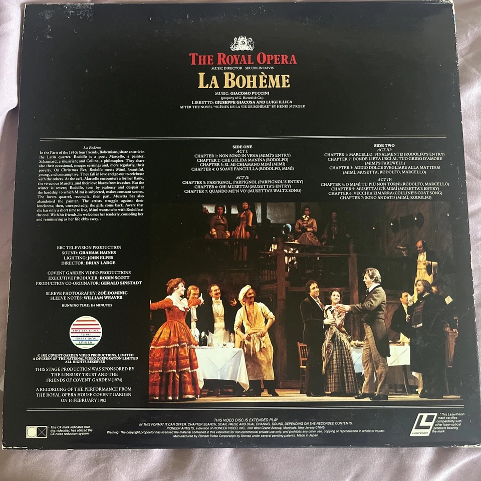 The Royal Opera La Bohème By Giacomo Puccini Laserdisc Stereo And Extended Play - Image 2 of 4