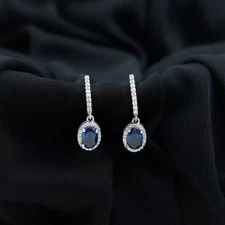 2Ct Oval Cut Simulated Blue Sapphire Drop Clip On Earrings 14k White Gold Plated