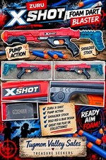 ZURU X-Shot Pump Action Foam Dart Toy Blaster Red Blue Shoulder Stock