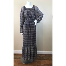 Knox Rose Gold Shimmer Plaid Sheer Sleeve Maxi Dress Plus Size XXL Boho Peasant
