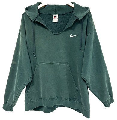 XL Vtg 90s Nike Distressed Thrashed Skate Punk Dark Green Boxy Hoodie Sweatshirt