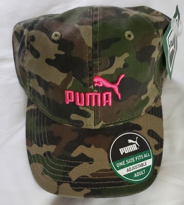 Puma Hat Cap Strap Back Green Pink Camo Spell Out Logo 