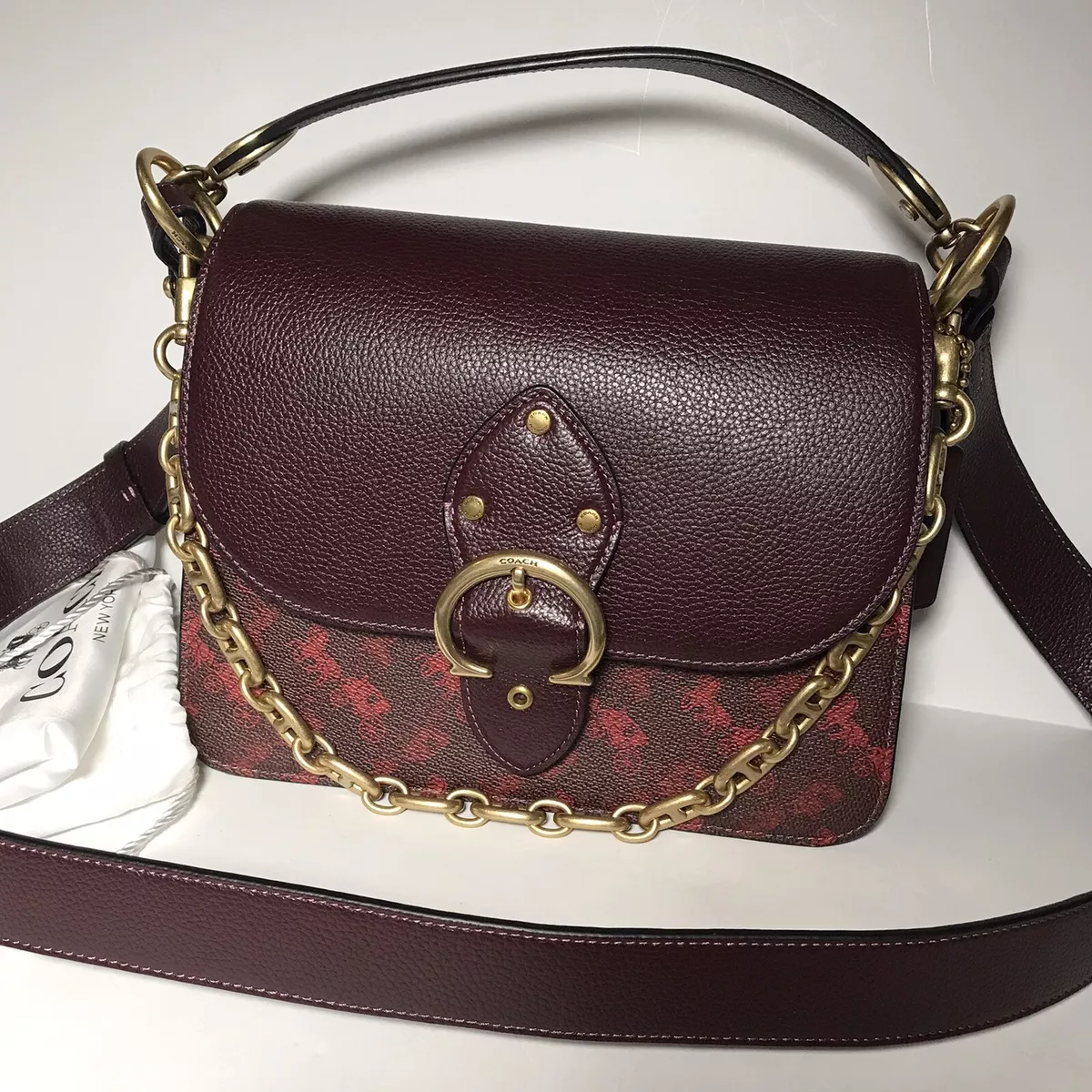 COACH Beat Shoulder Bag with Horse and Carriage Print Bag Oxblood Cranberry 4594