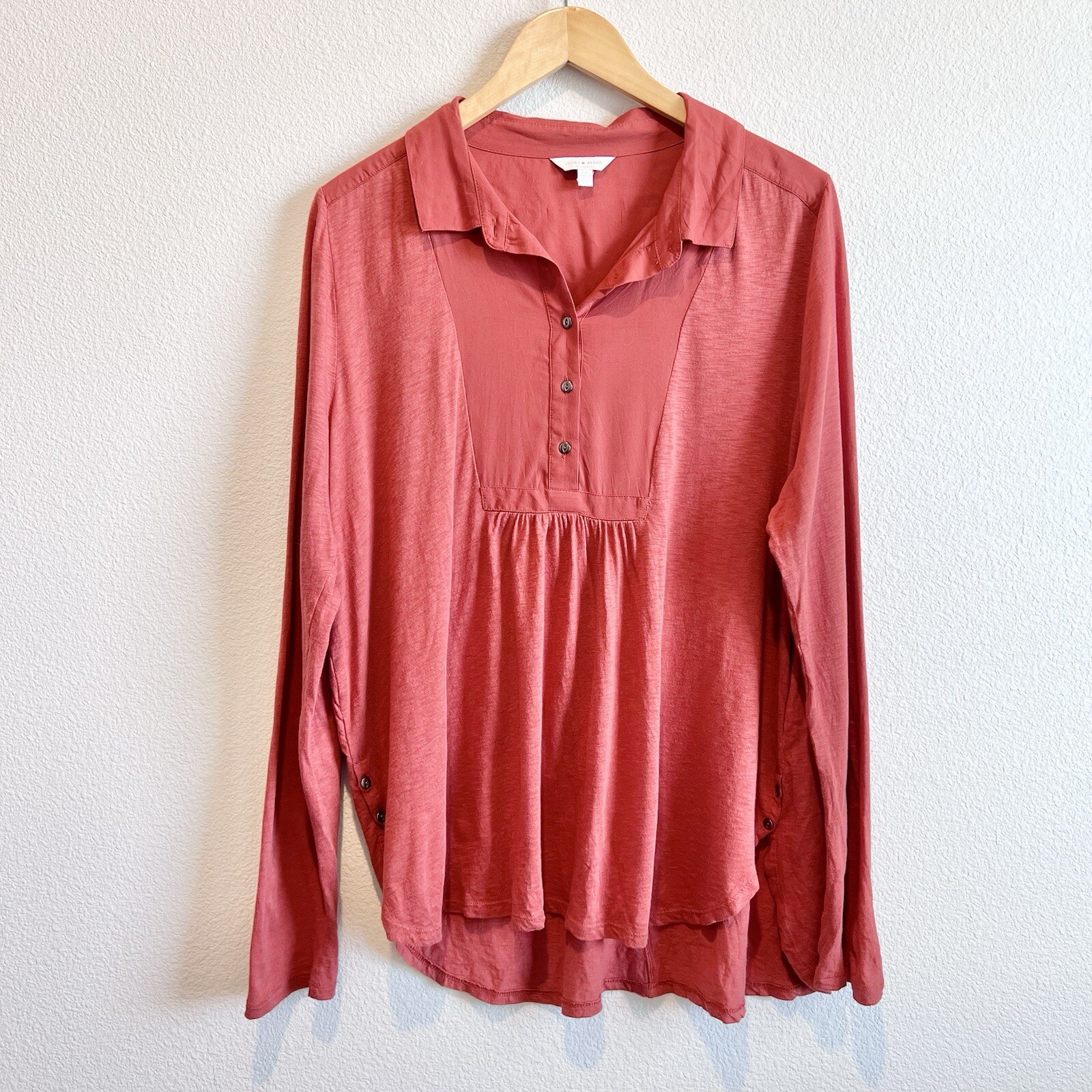 Lucky Brand Burnt Orange Modal Blend Long Sleeve Popover Tunic Long Sleeve Large